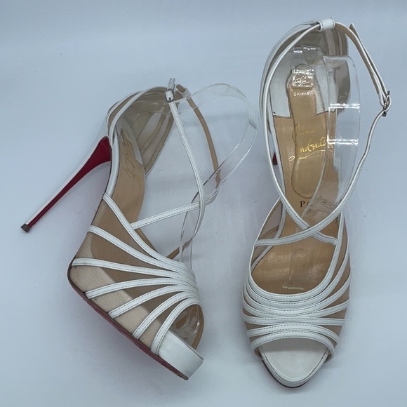 Christian Louboutin White leather Filamenta 120 Mesh Strappy heels peep toe 41.5 - Picture 2 of 9